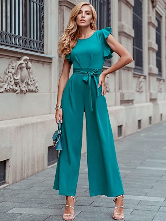 Best wide-leg jumpsuit with ruffles for wedding guests