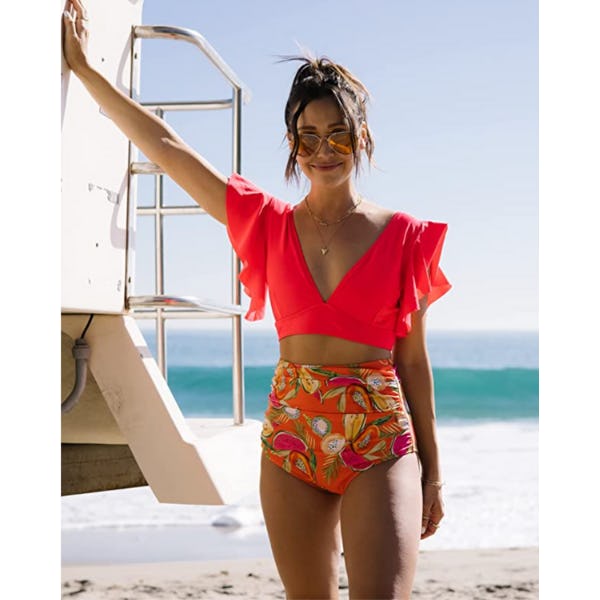 SPORLIKE Ruffle High Waist Bikini Set