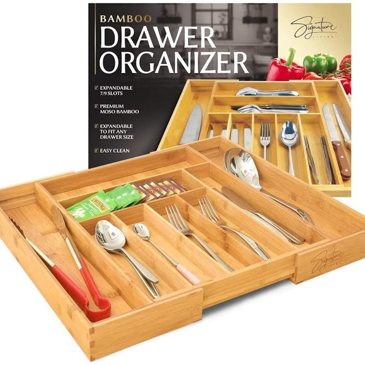 Signature Living Bamboo Expandable Utensil Drawer Organizer