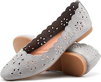 Round Toe Slip on Flats with Floral Eyelets