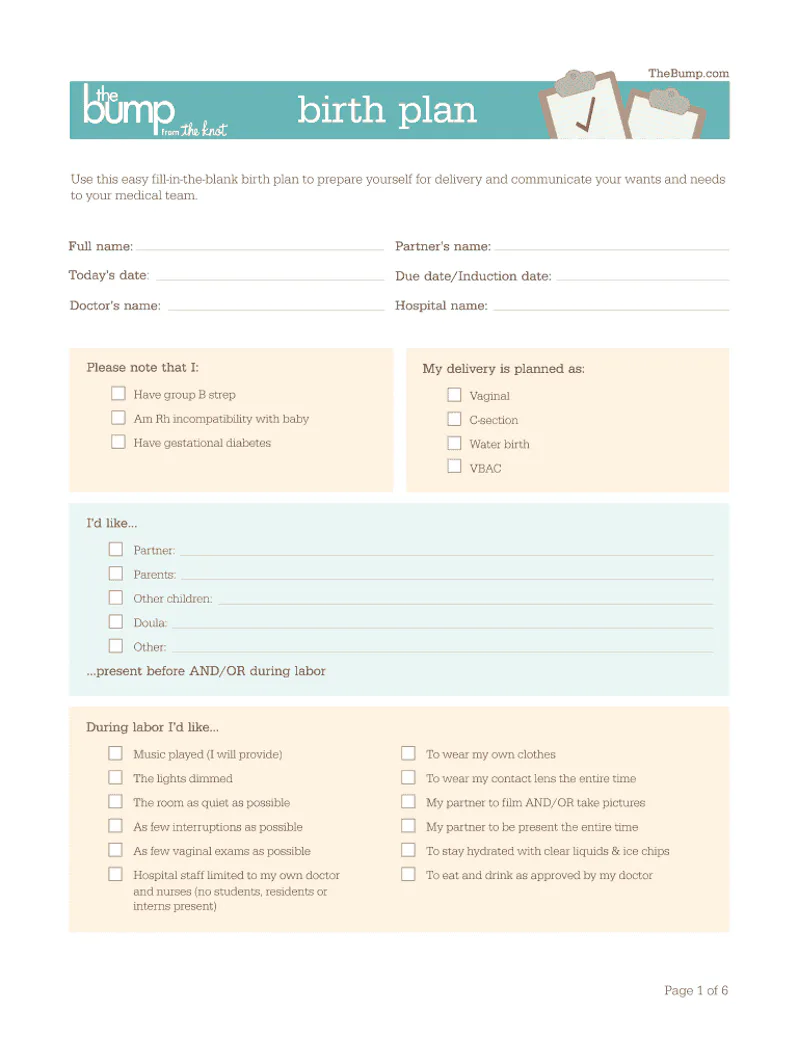 14 Free, Printable Birth Plan Templates For Every Kind Of Delivery