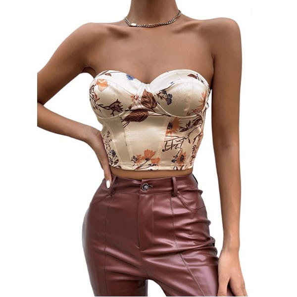 Romwe Floral Corset Tube Top