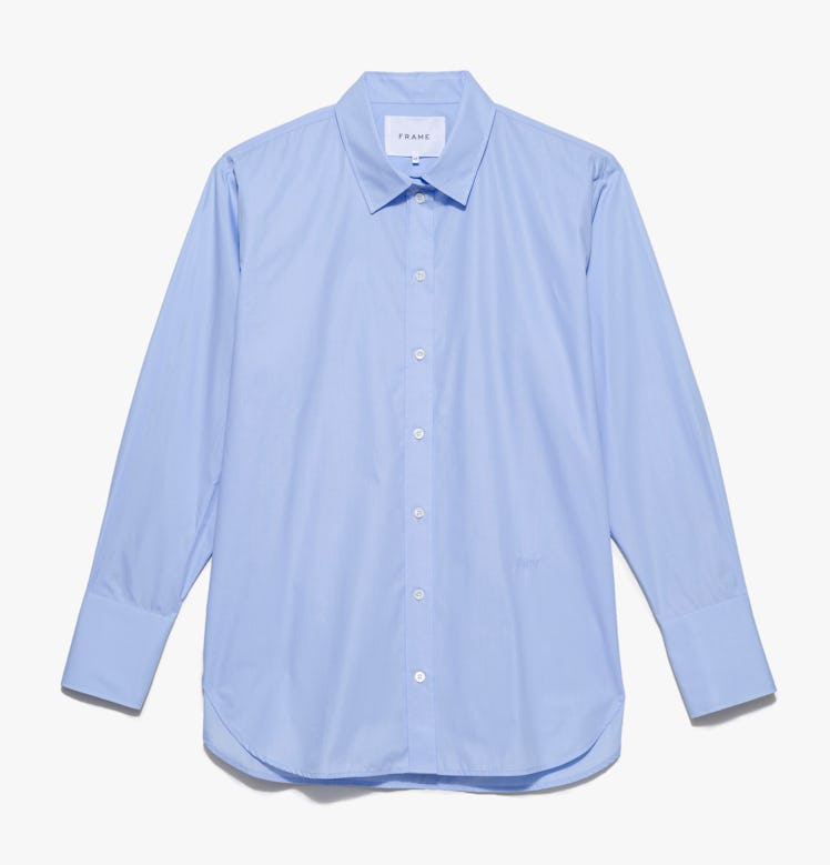 oversize button-down shirt outfits 2022 blue shirt 