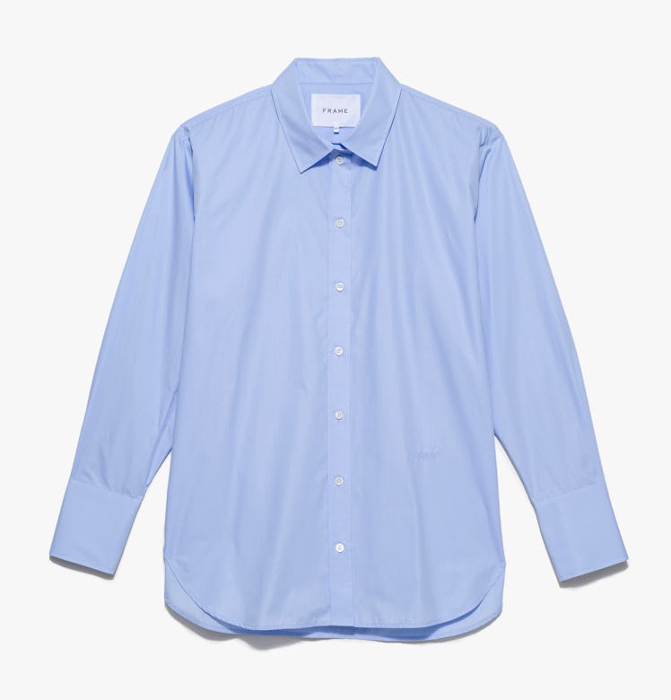 oversize button-down shirt outfits 2022 blue shirt 