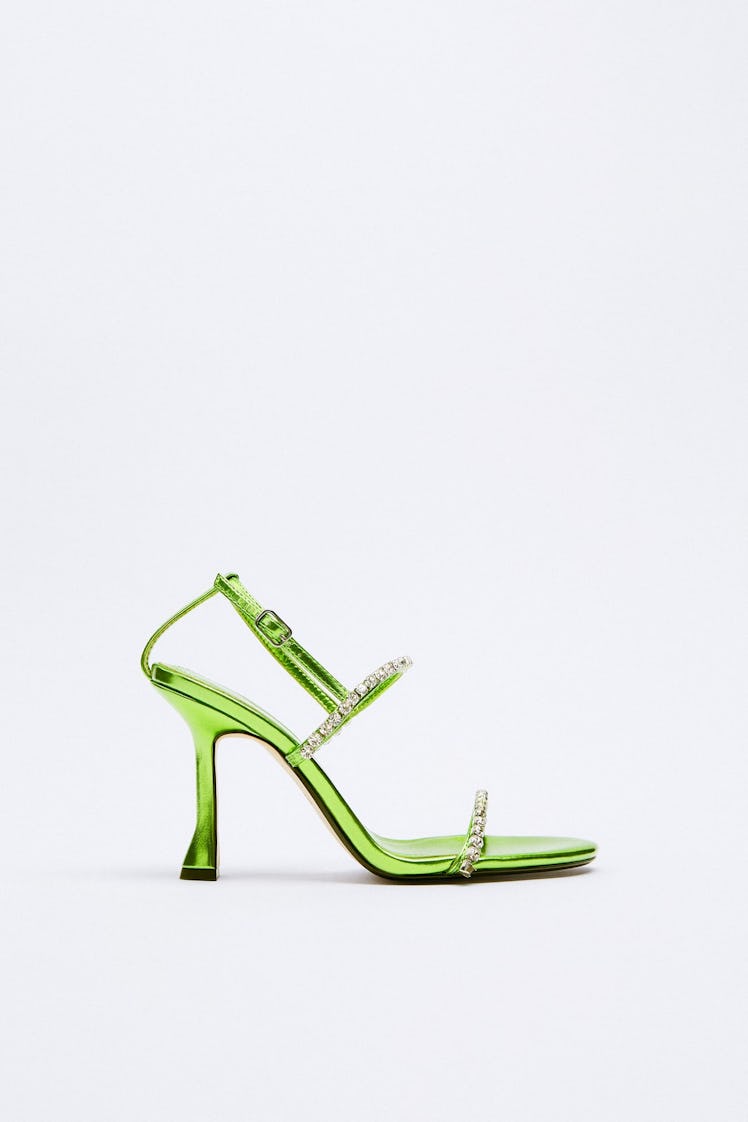 Zara Rhinestone Metallic Heel Sandals