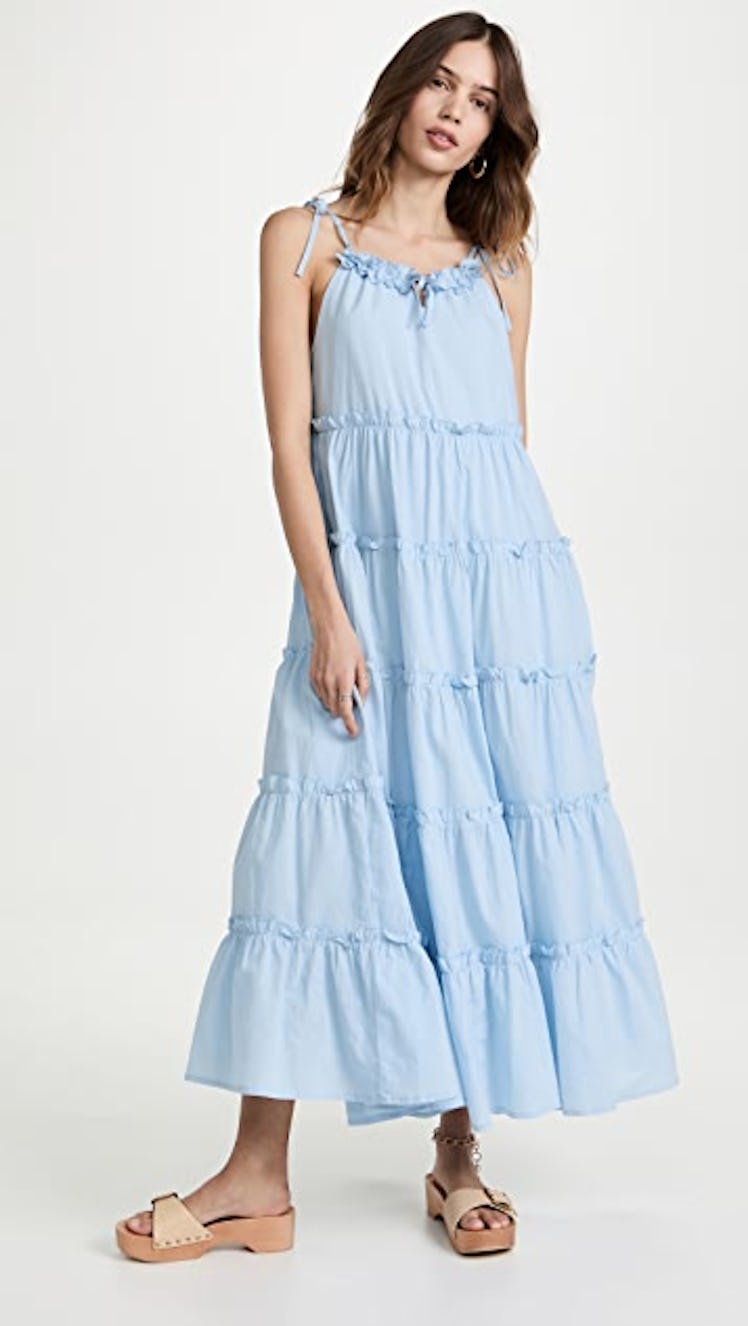 Charlie Holiday blue maxi dress to wear with flatform sandals