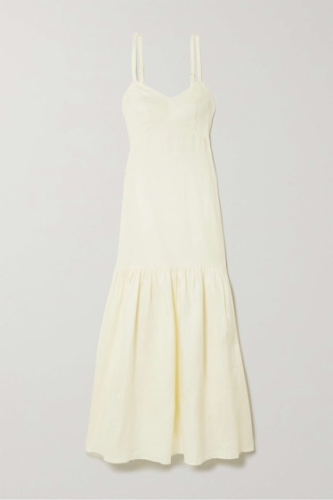 Peony Open-Back Tiered Linen Midi Dress