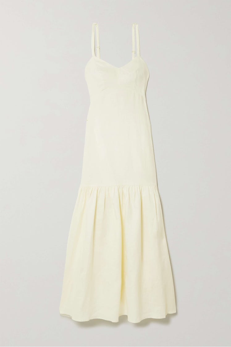 Peony Open-Back Tiered Linen Midi Dress