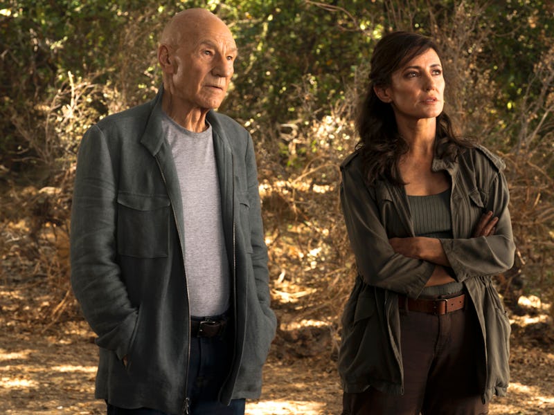 Patrick Stewart and his female co-star in Star Trek: Picard