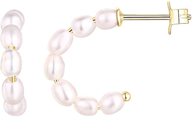 best pearl earrings mini hoops