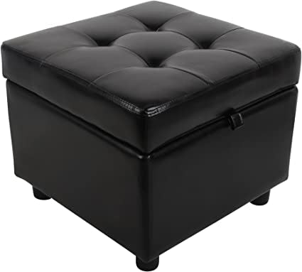 H&amp;B Luxuries Tufted Leather Square Flip Top Storage Ottoman