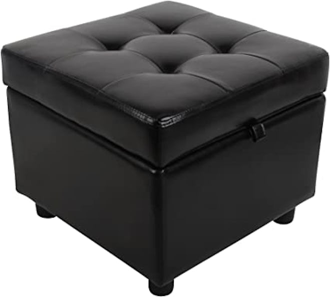 H&B Luxuries Tufted Leather Square Flip Top Storage Ottoman