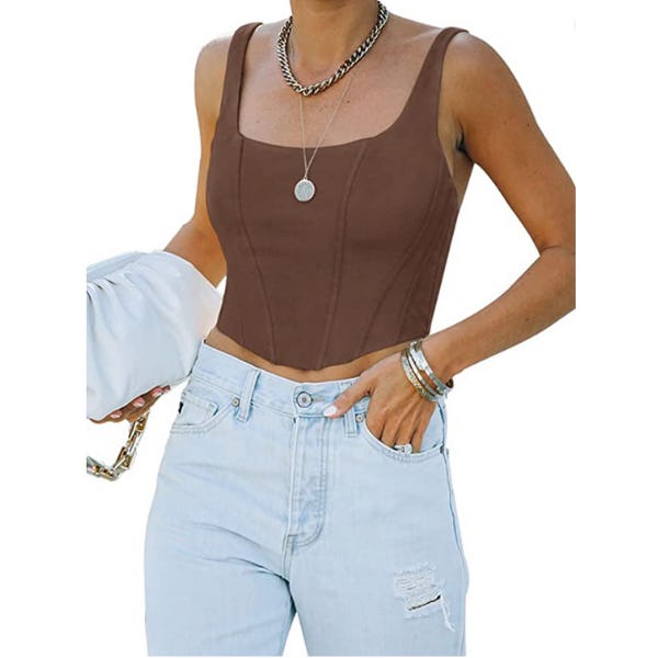 Reoria Square Neck Corset Crop Top