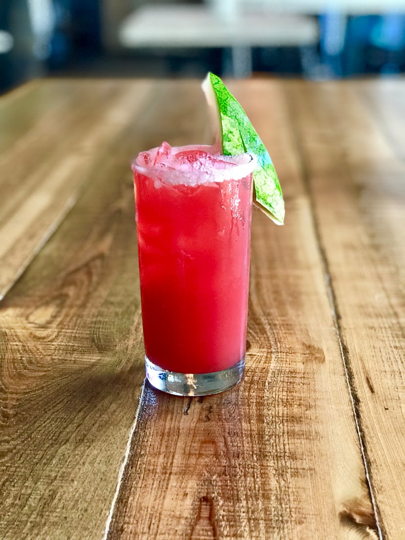 Glass of Baja Tanga decorated with watermelon rind