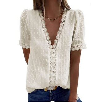 Dokotoo V Neck Lace Blouse