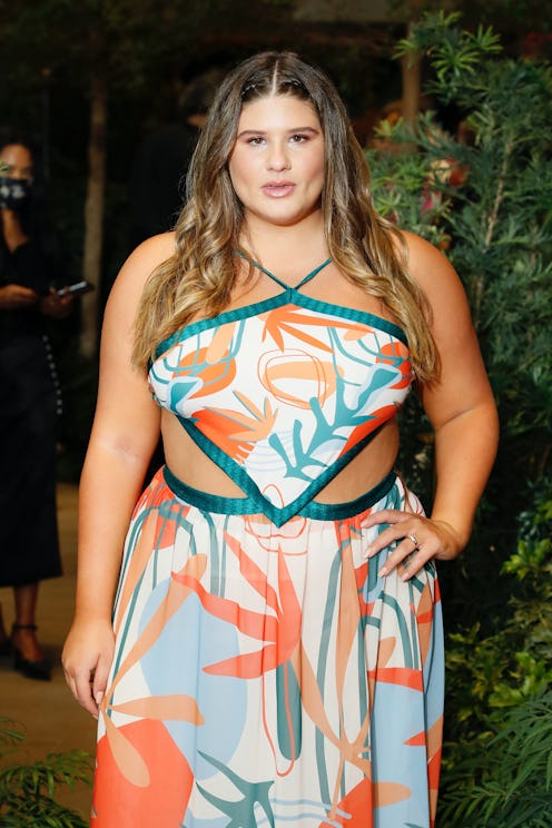 tiktoker remi bader wears tropical print cut-out dress