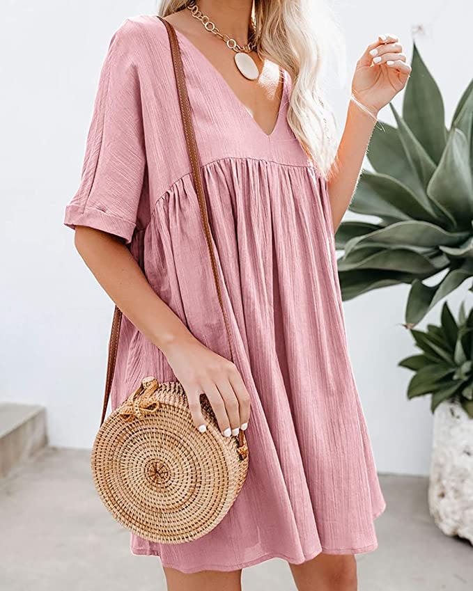 Hestenve V-Neck Swing Mini Dress