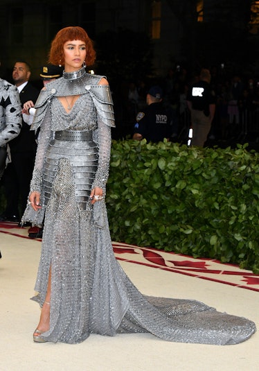Zendaya in her joan of arc inspired outfit. 