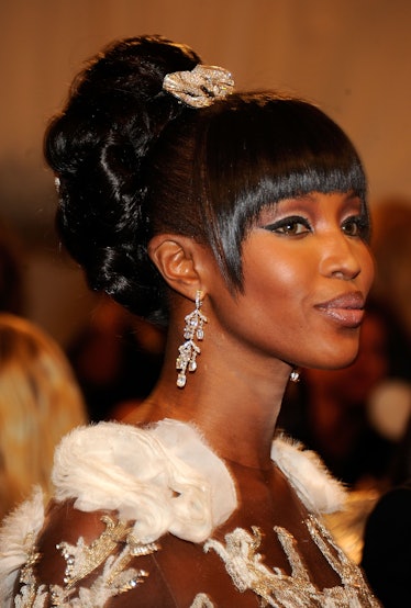 Naomi Campbell wearing angular bangs at the 2011 Met Gala