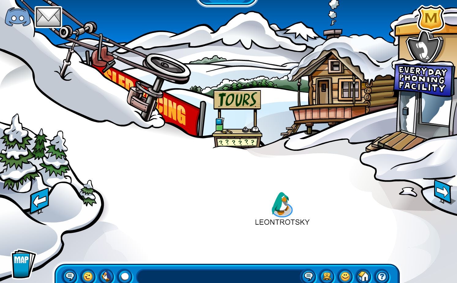 A lone penguin standing in Club Penguin.
