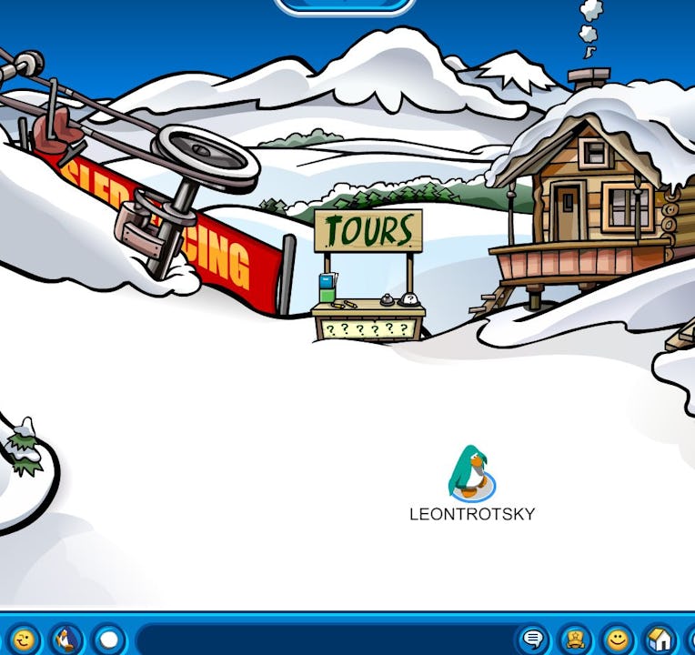 A lone penguin standing in Club Penguin.
