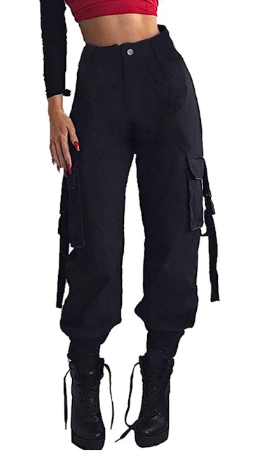 VANGULL Womens High Waisted Cargo Pants Pockets Casual Loose Combat Twill Trousers Girls