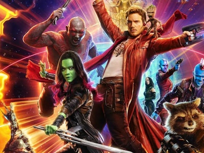 A poster for the movie Guardians of the Galaxy featuring the full character cast