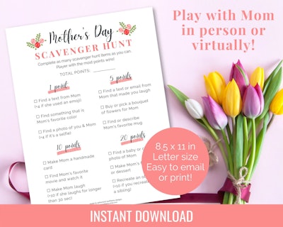 This Mother's Day scavenger hunt printable is a fun points-earning game to play with family.