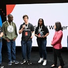 Samsung's Solve for Tomorrow contest winners take the stage at Samsung's flagship store New York Cit...