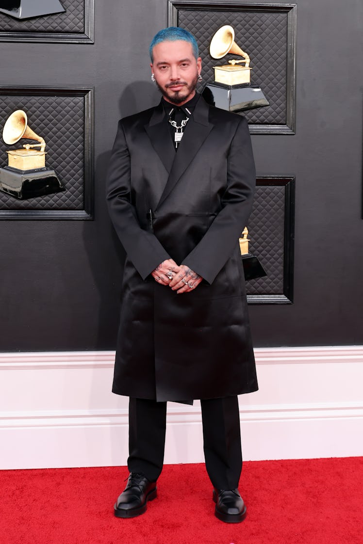 J Balvin attends the 64th Annual GRAMMY Awards at MGM Grand Garden Arena on April 03, 2022 in Las Ve...