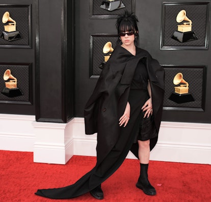 Billie Eilish wearing a black Rick Owens ensemble to the 2022 Grammys