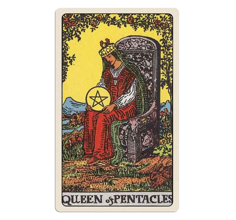 The queen of pentacles in the rider-waite tarot deck. tarot reading for may 2022.