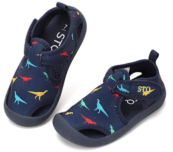 Dinosaur Print Navy STQ Quick Dry Sandals For Wide Toddler Feet