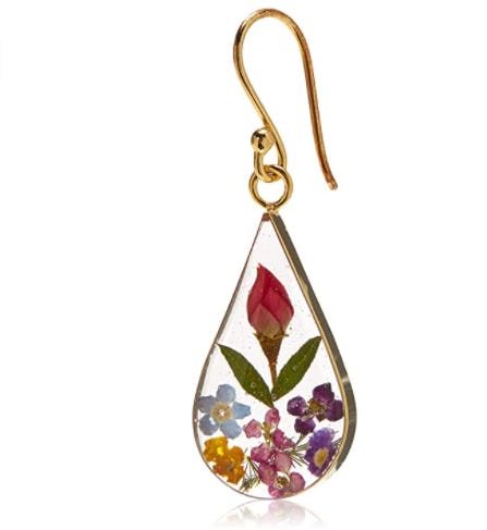 Amazon Collection Sterling Silver Pressed Flower Teardrop Earrings