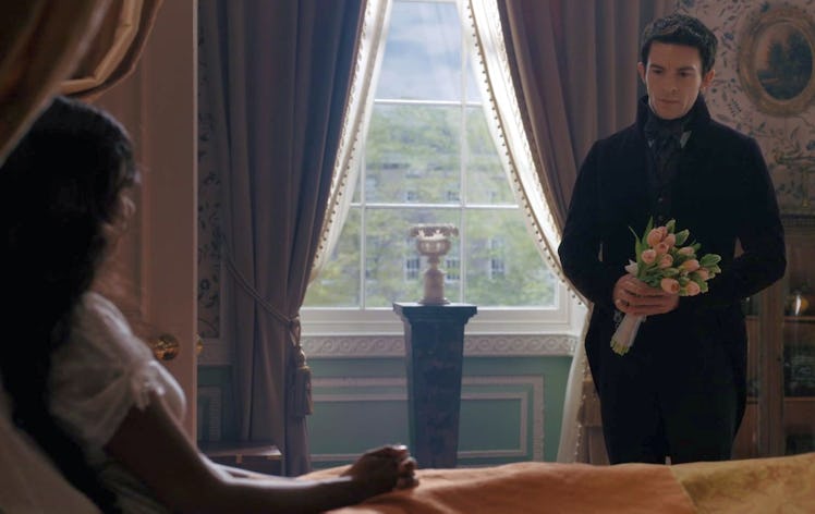 Anthony holding Tulips for Kate in Bridgerton Season 2