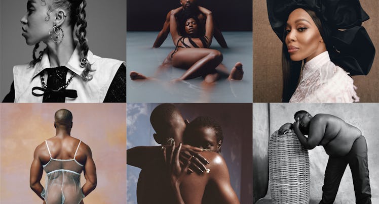 A six-part collage of photographs by Campbell Addy