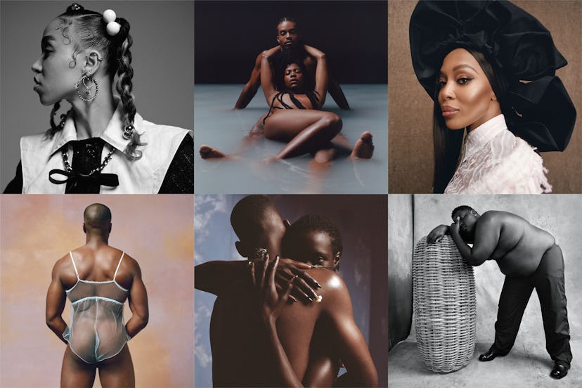 A six-part collage of photographs by Campbell Addy