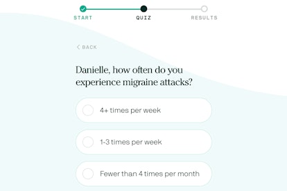 Cove quiz asking me to choose how often I experience migraine attacks
