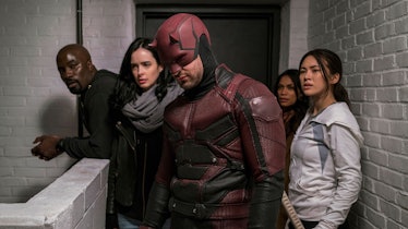 Mike Colter, Krysten Ritter, Charlie Cox, Rosario Dawson, and Jessica Henwick in Marvel’s Defenders