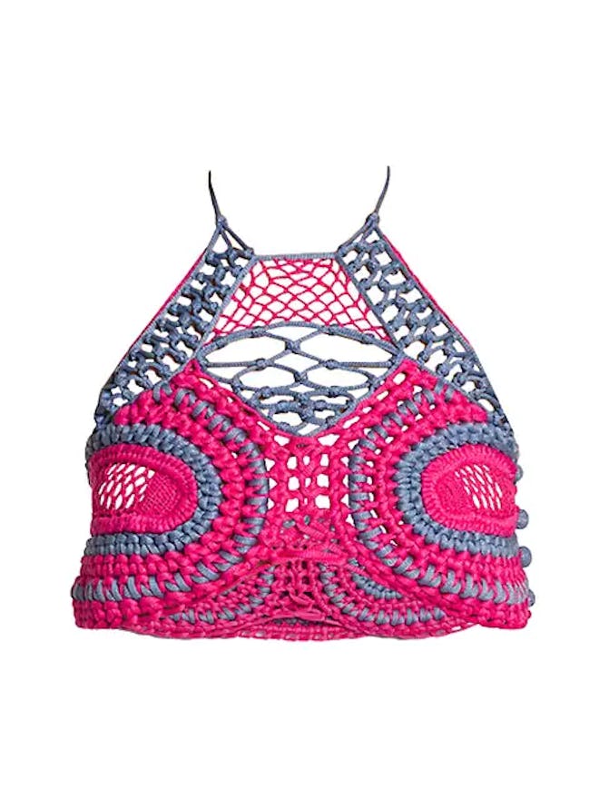 Etro Loto Crochet halter Cropped Top