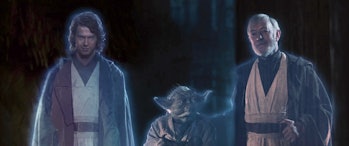 Anakin, Yoda, and Obi-Wan reunited as Force ghosts.