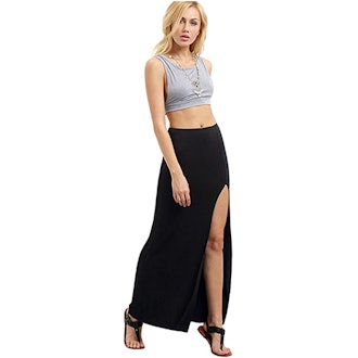 Verdusa High-Waisted Side Split Maxi Skirt