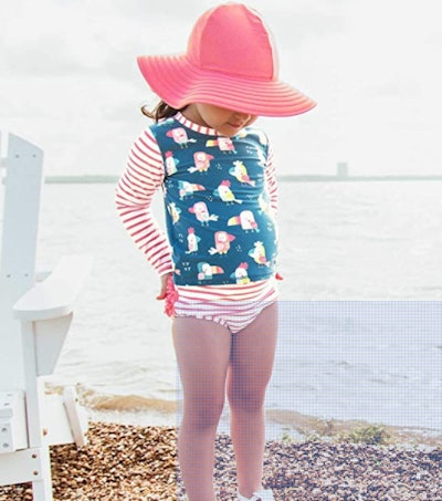 RuffleButts® Baby/Toddler Girls Rash Guard 2-Piece Swimsuit Set With UPF 50+ Sun Protection