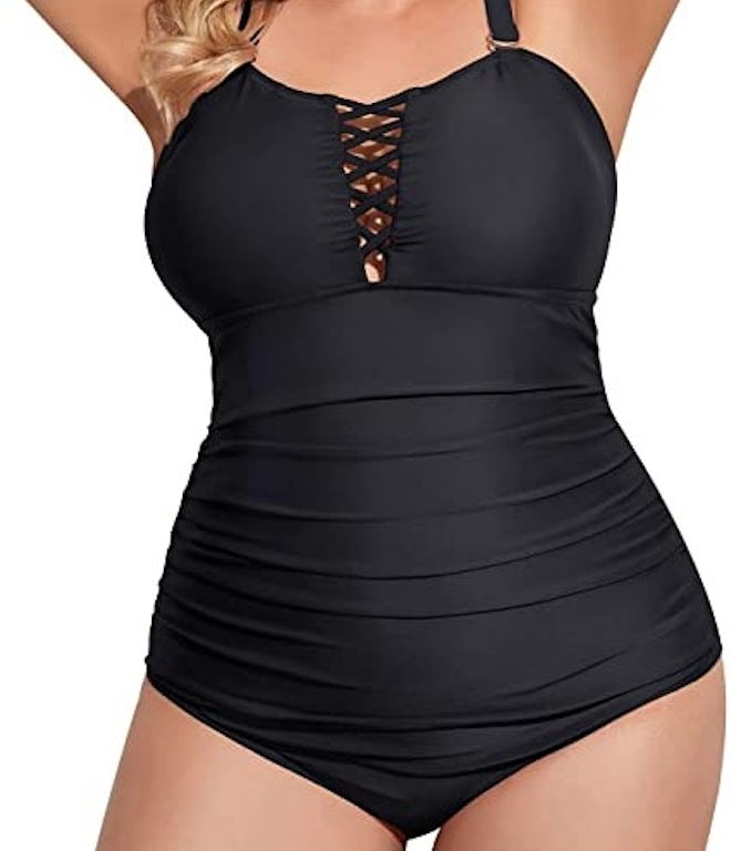 Yonique Deep V Neck Lace Up One Piece