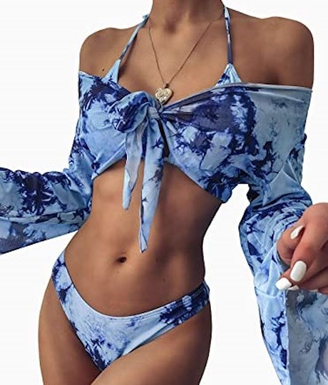 Zaxicht Tie Dye Bikini & Cover-Up (3-Piece Set)