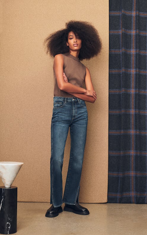 Model in DL1961's best straight-leg jeans.