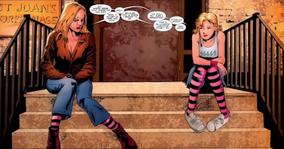Older Layla Miller talking to younger Layla Miller in a Marvel comic 