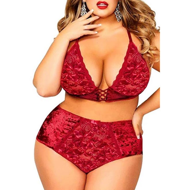 Ella Lust Crushed Velvet Bralette and High-Waist Panty (2 Pieces)