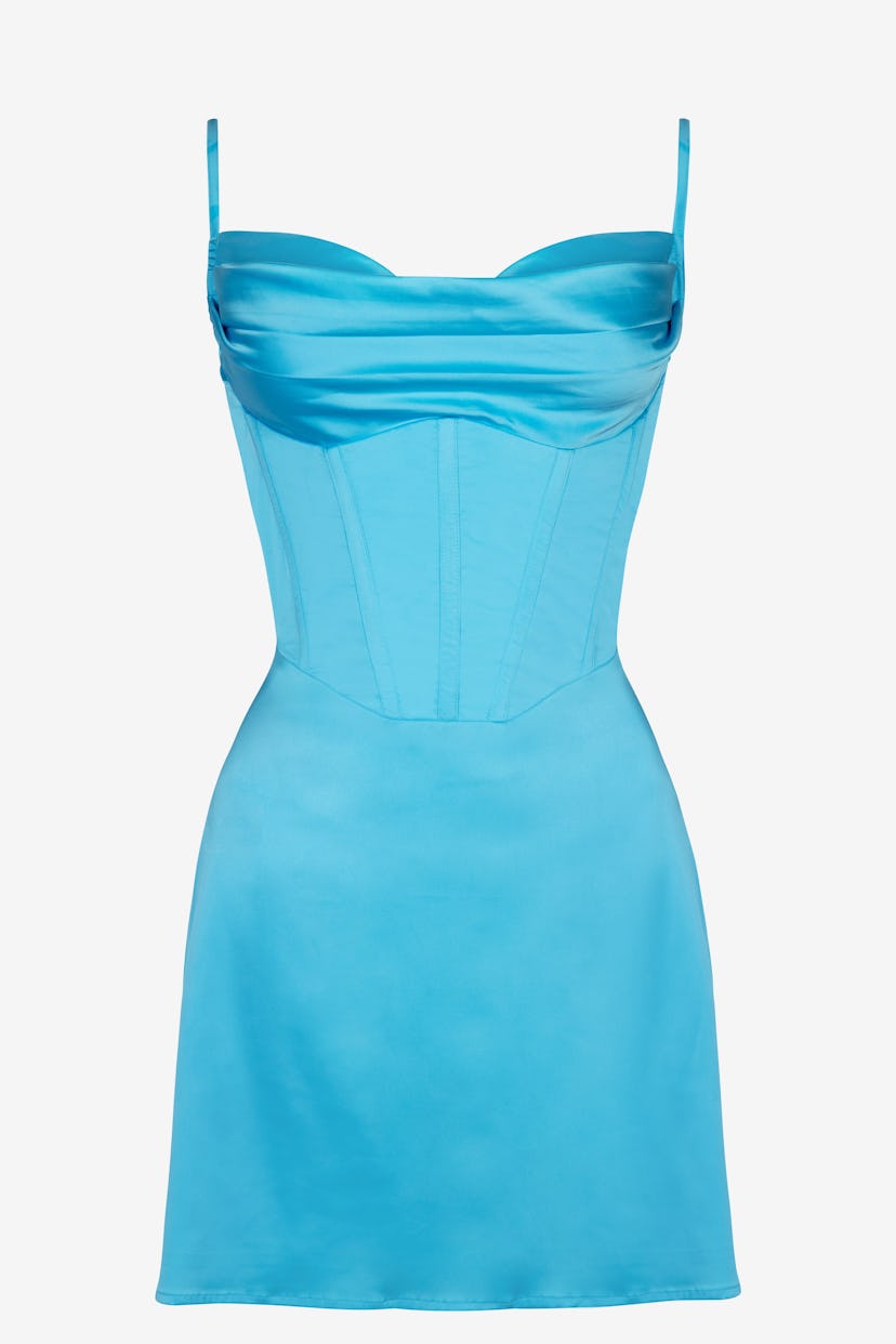 Blue Corset Satin Slip Mini Dress