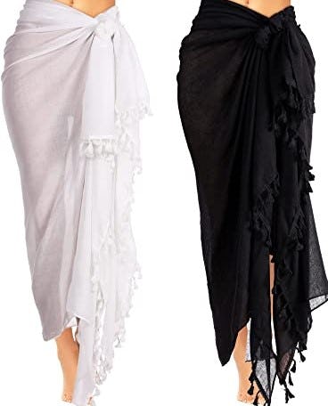 Batik Long Sarong Swimsuit Wrap with Tassels